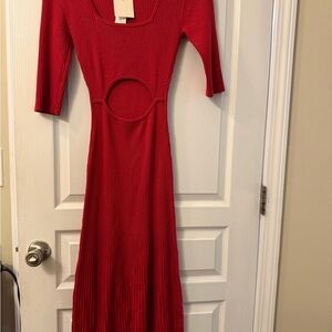 Elegant Red Ribbed sweater Dress